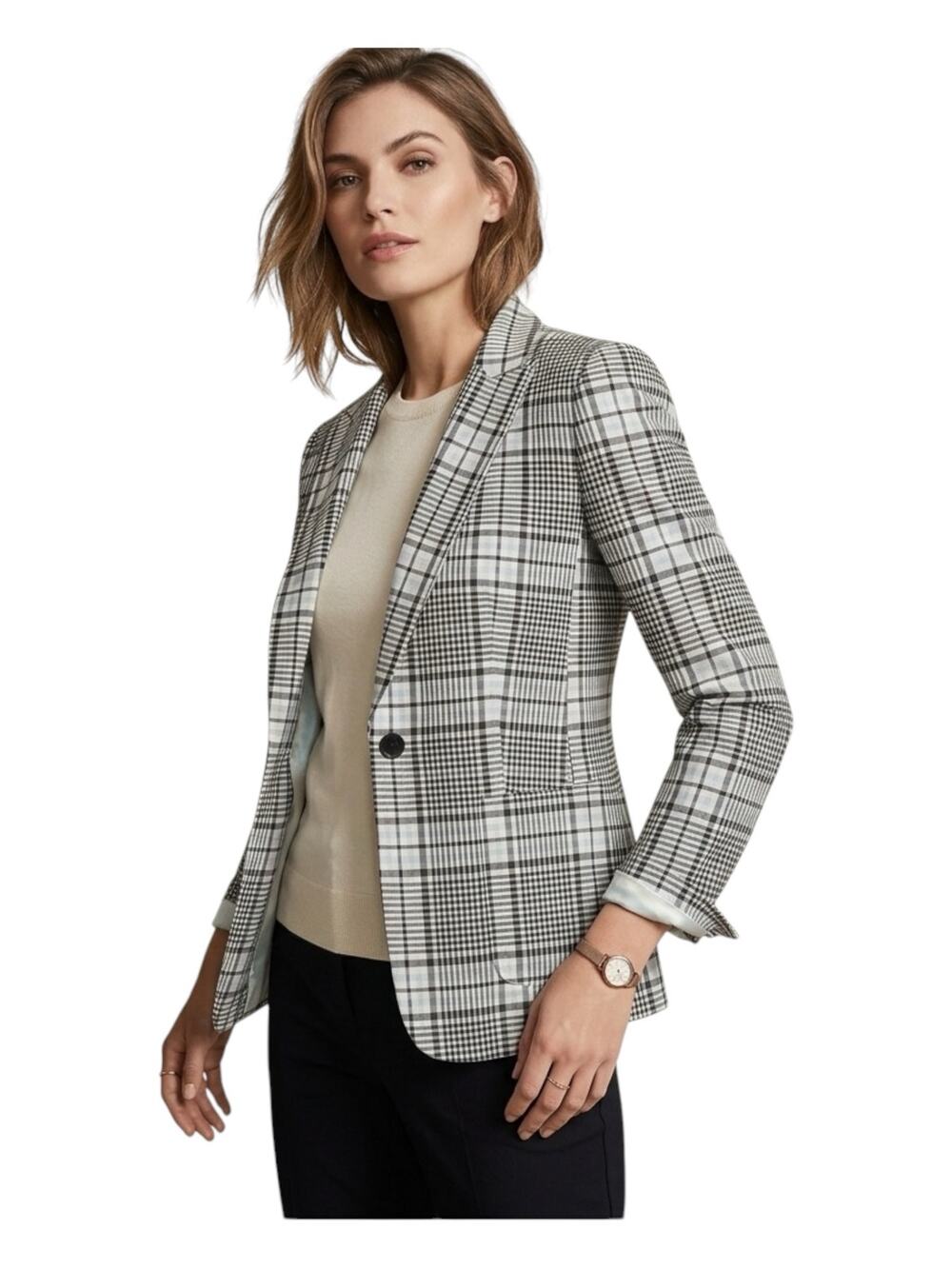 Worth 100% Cotton Classic Plaid Single Breasted Women's Lined Blazer Size 2